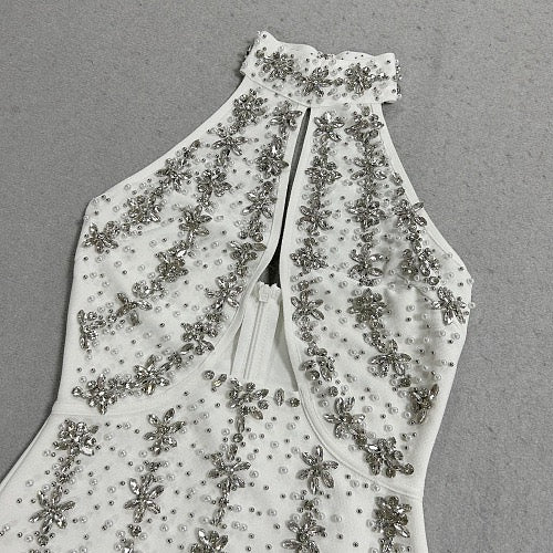 Crystal Beaded Halter Keyhole Gown