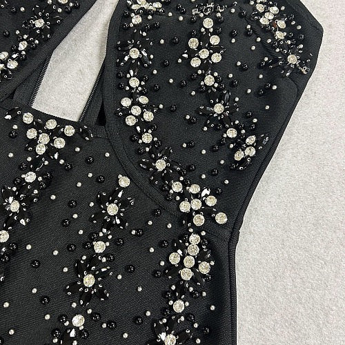 Crystal Beaded Halter Keyhole Gown