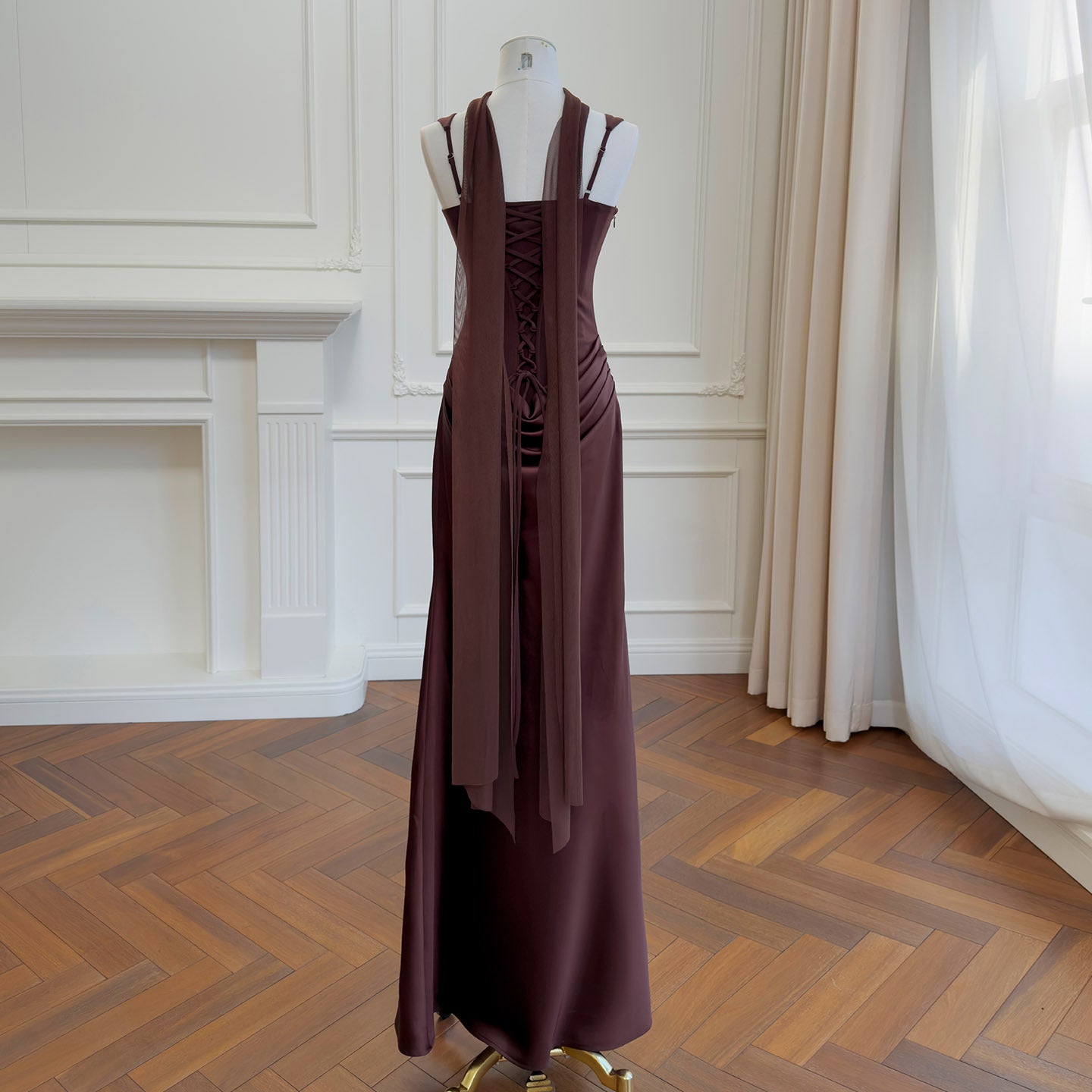 Veloura Satin Off-Shoulder Maxi Dress