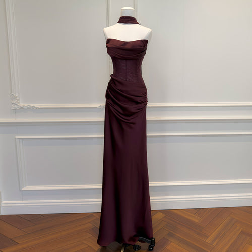 Virelle Satin Off-Shoulder Maxi Dress