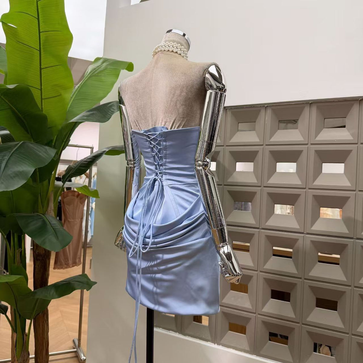 Asymmetric Draped Satin Bodycon Mini Dress