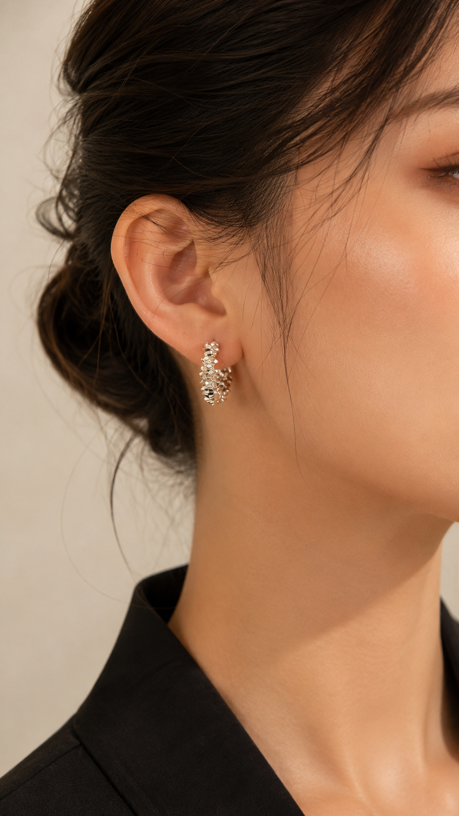 Crushed Silver Hoop Earrings
