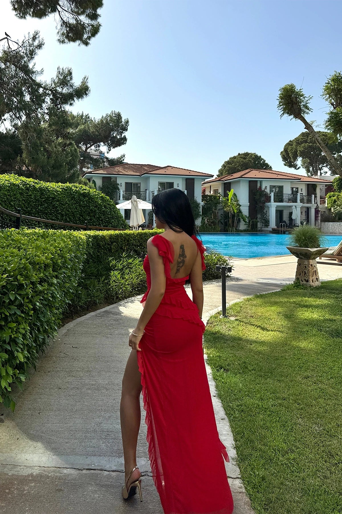 Red Astrid Long Slit Dress