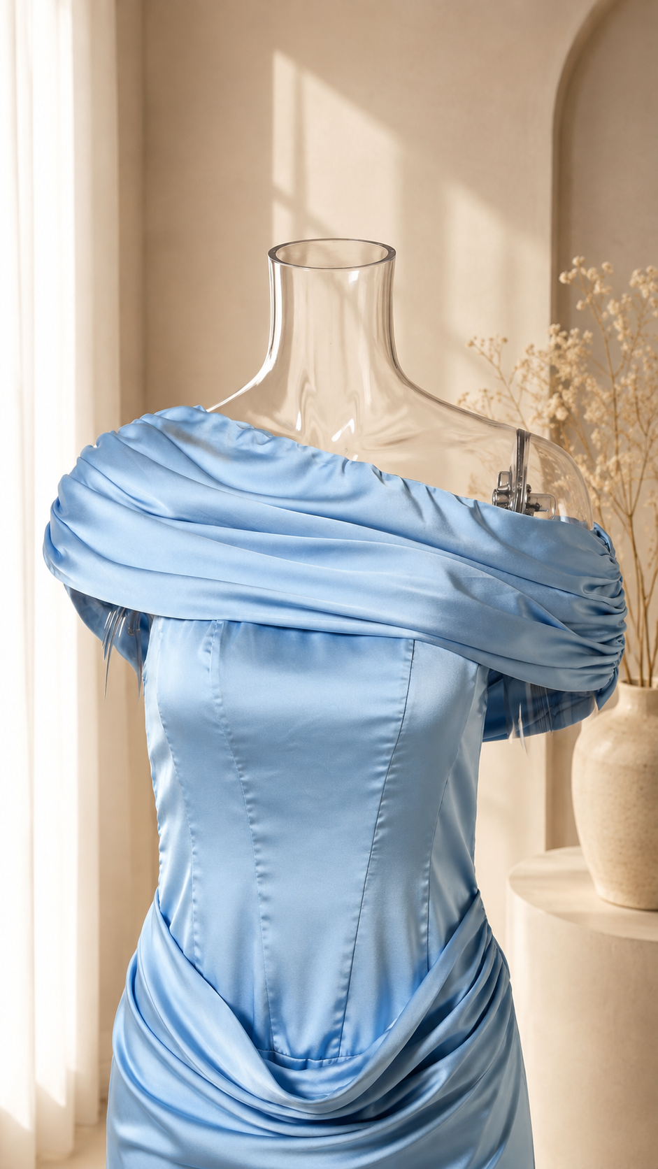 Asymmetric Draped Satin Bodycon Mini Dress