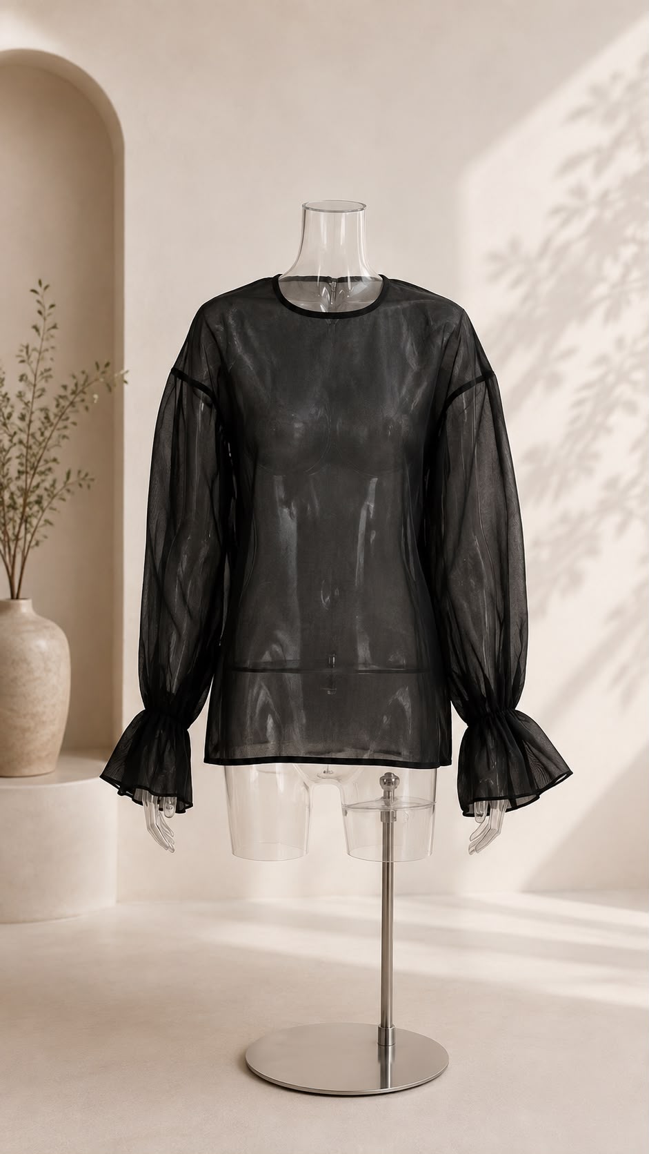 Sheer Bishop Sleeve Blouse