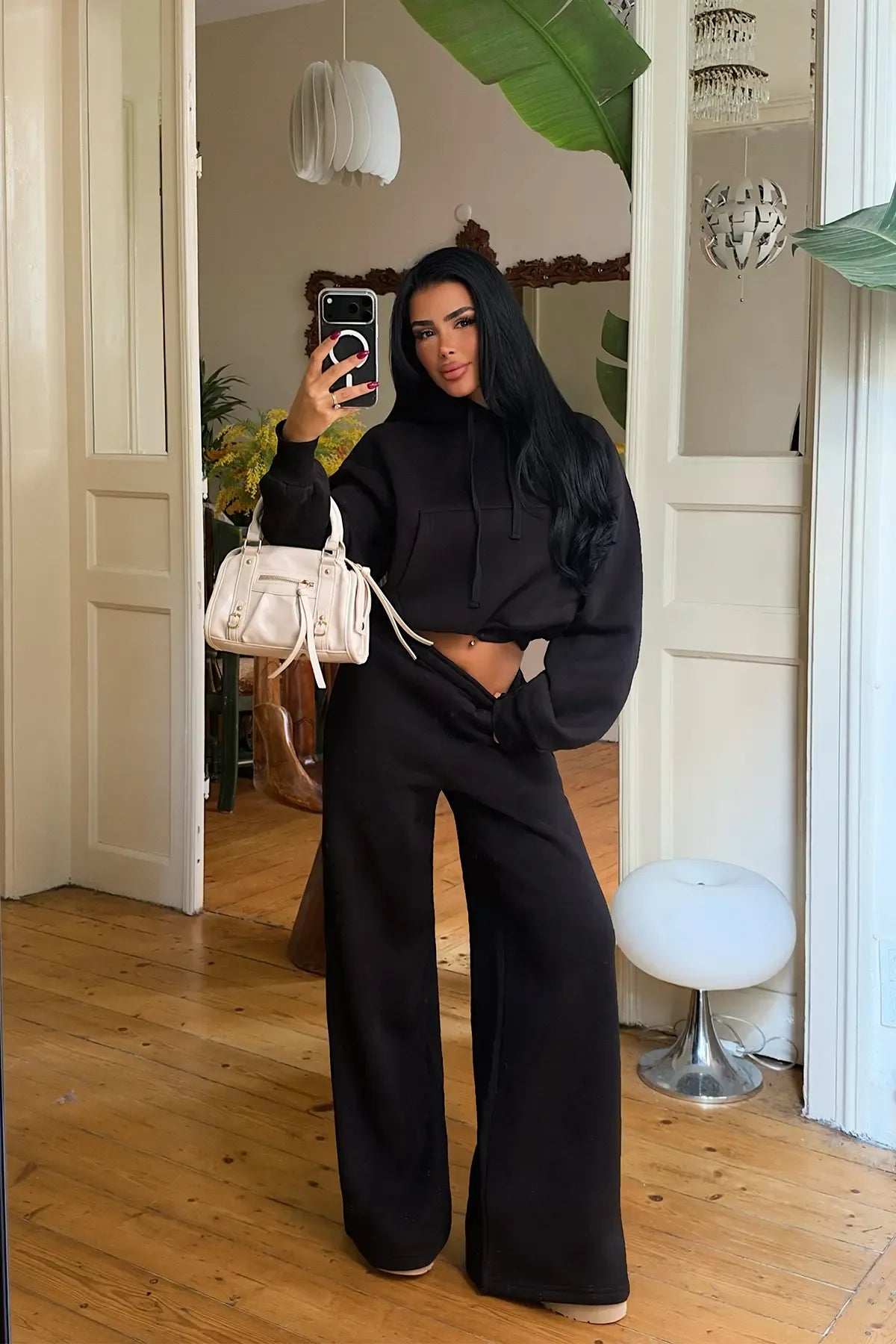 Black Sweatshirt Detail Tracksuit