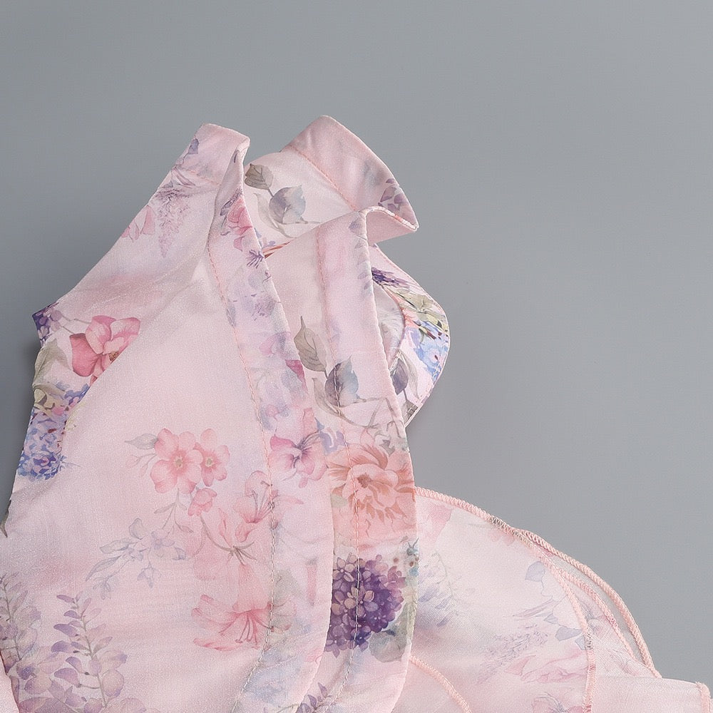 Floral Chiffon One Shoulder Ruffle Mini Dress