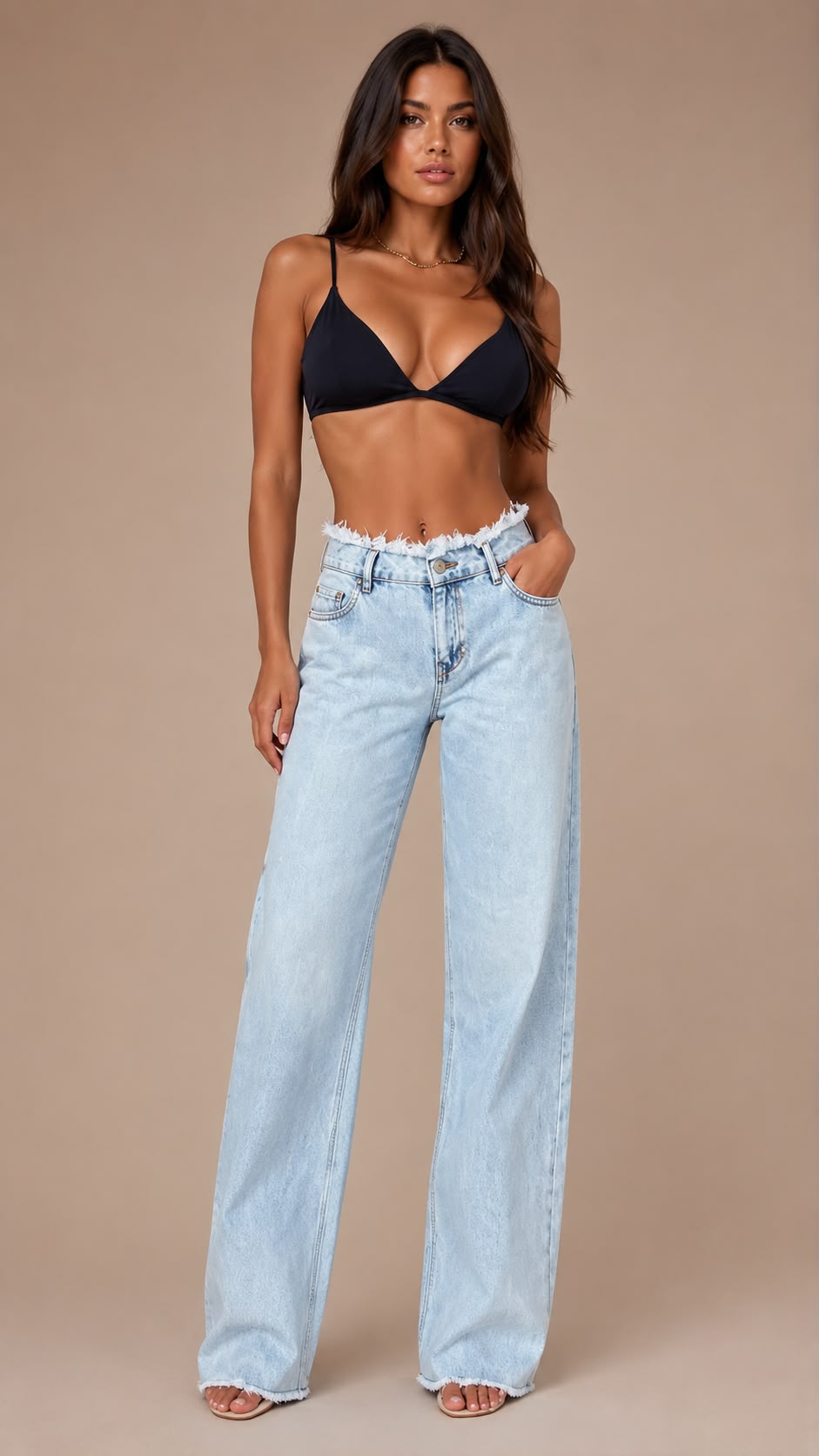 Raw Edge Wide-Leg Jeans