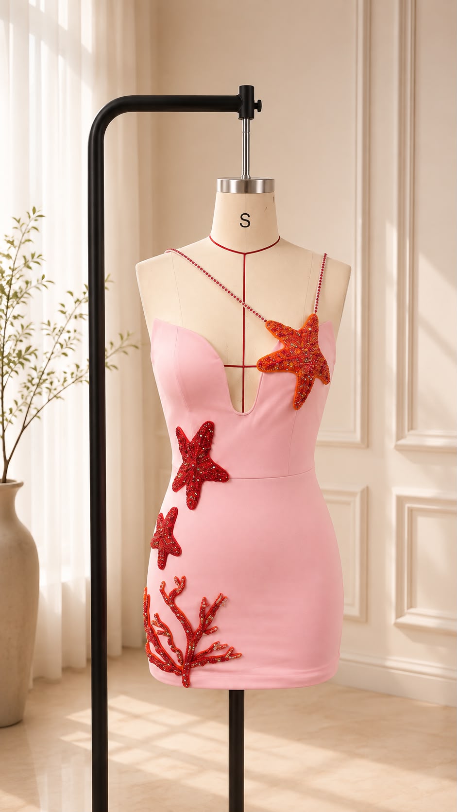 Starfish Beaded Lace-Up Mini Dress