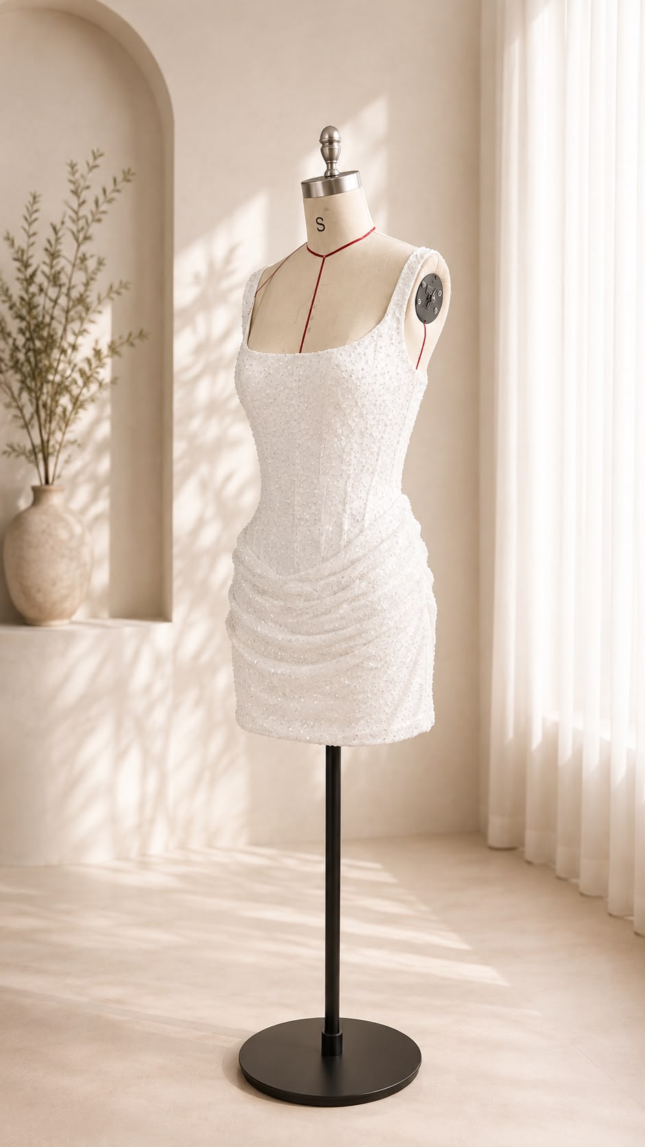 Sequin Ruched Square Neck Bodycon Mini Dress