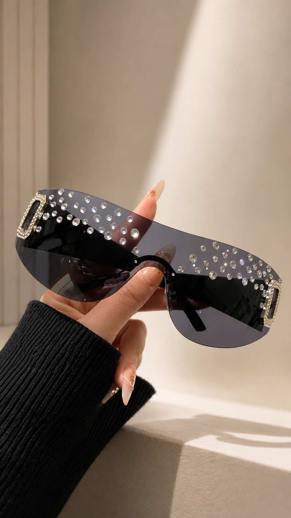 Rhinestone Rimless Shield Sunglasses