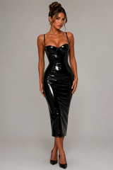 Amala Strapless Patent Bodycon Midi Dress