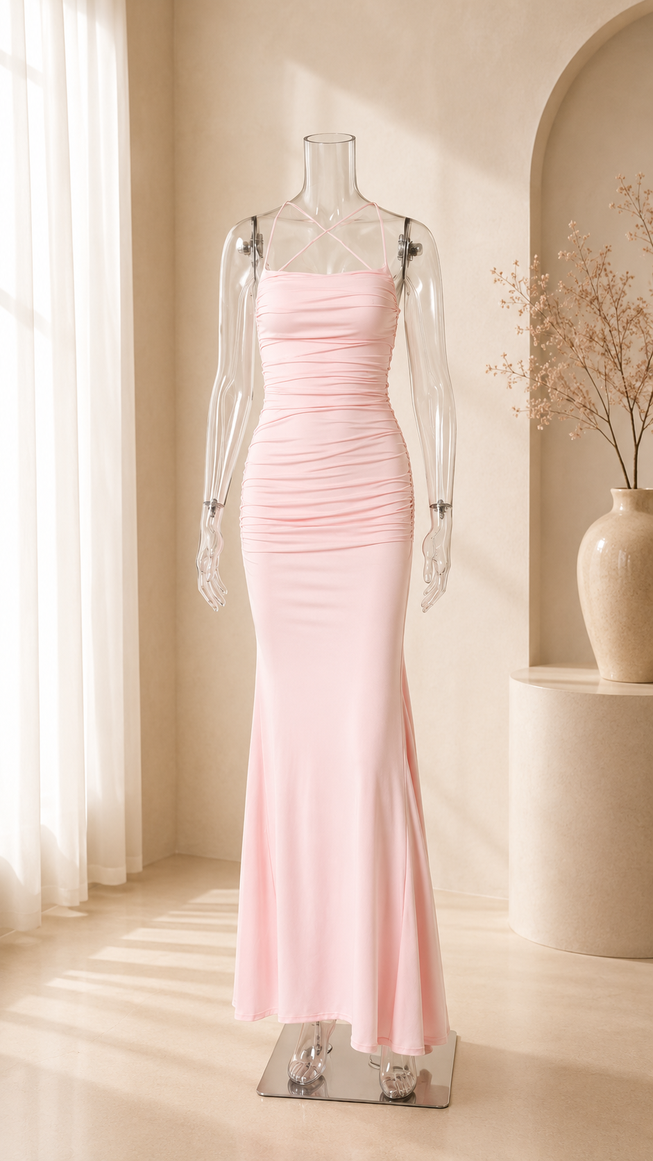 Lace-Up Backless Mermaid Maxi Dress