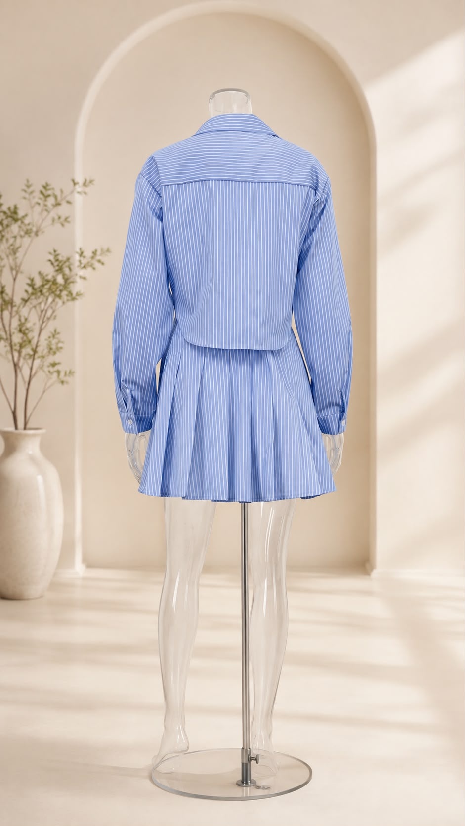Striped Shirt & Pleated Skirt Set