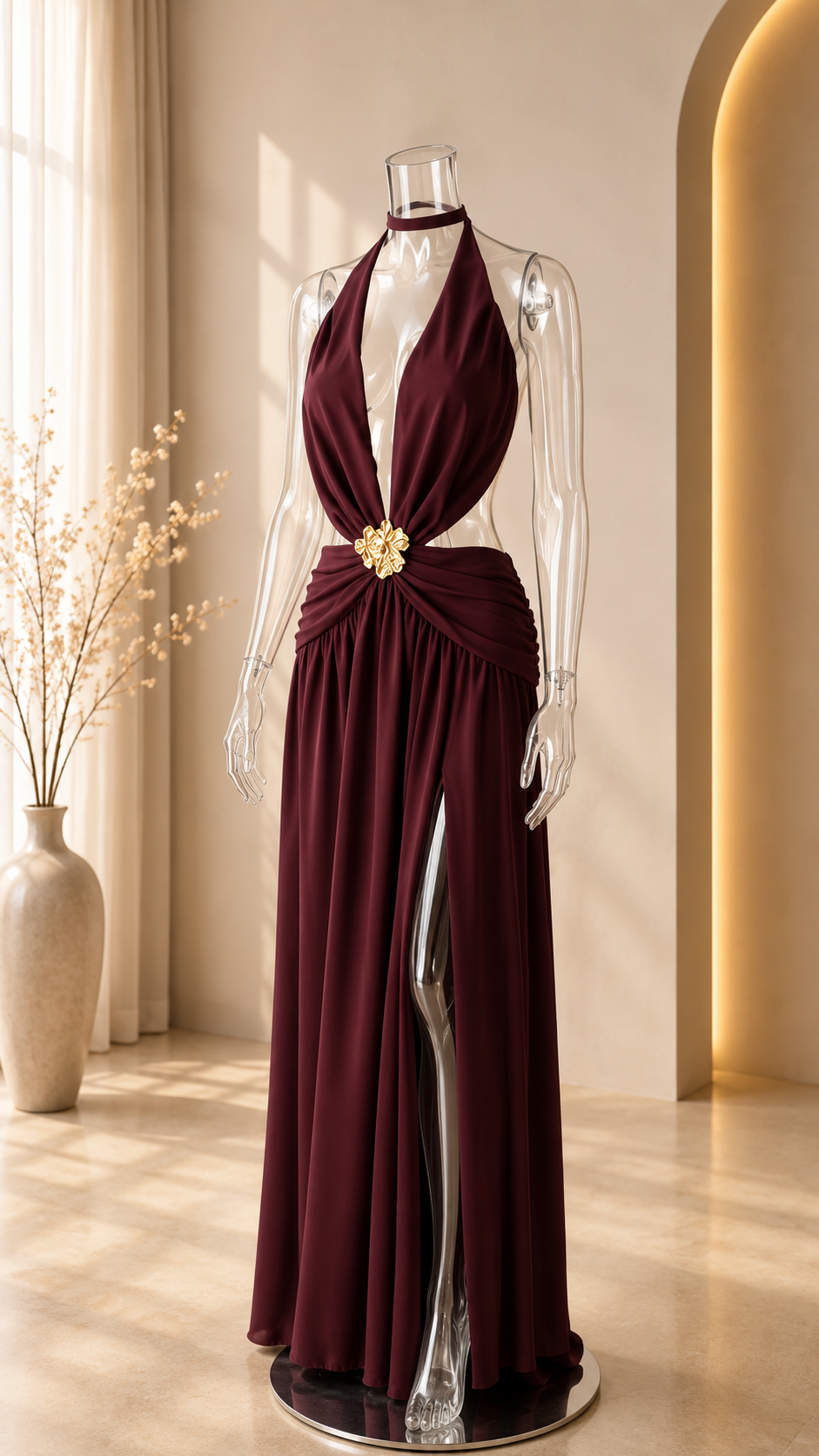 Soleil Lace-Up Chiffon Maxi Dress