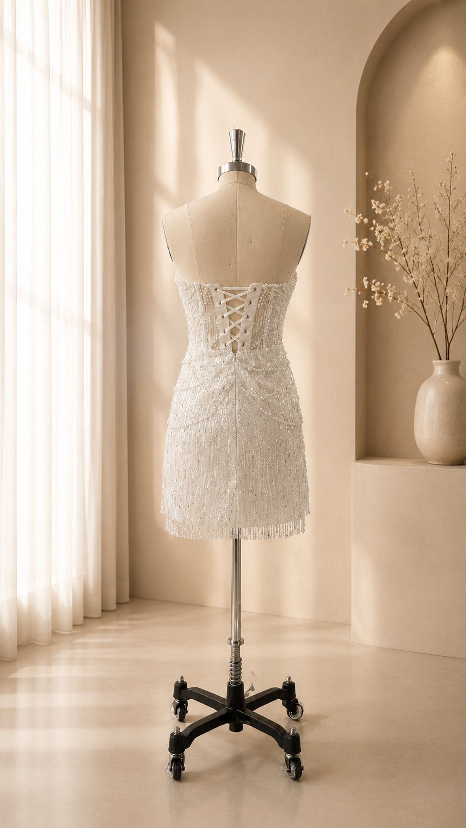 Beaded Pearl Fringe Mini Dress