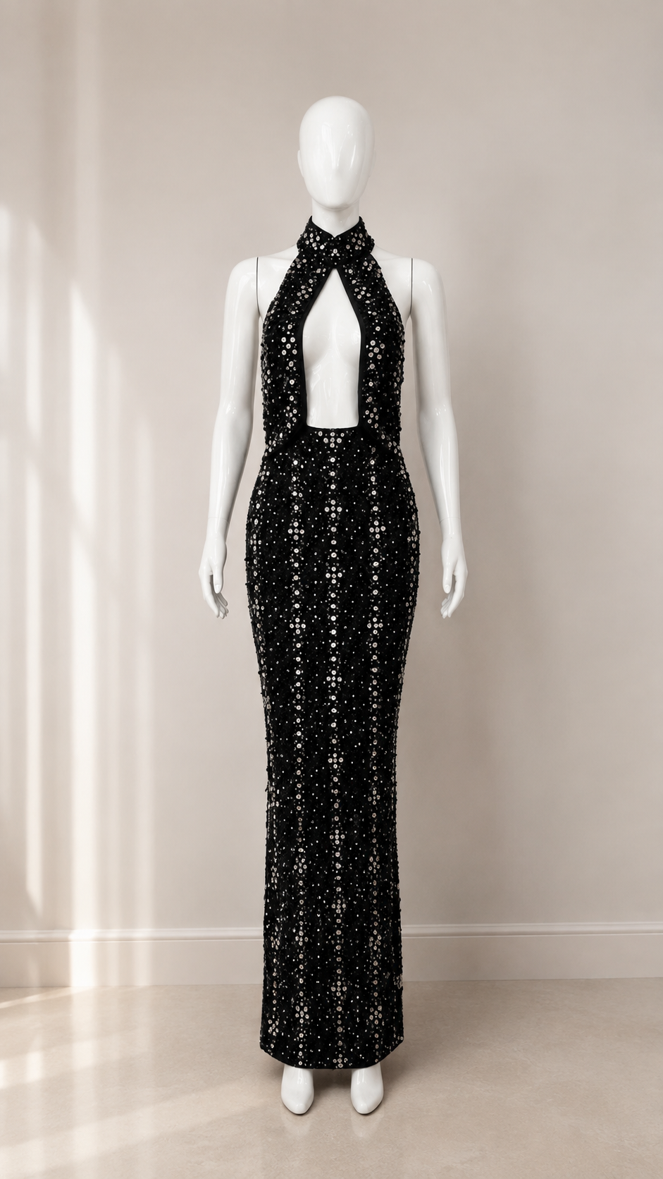 Crystal Beaded Halter Keyhole Gown