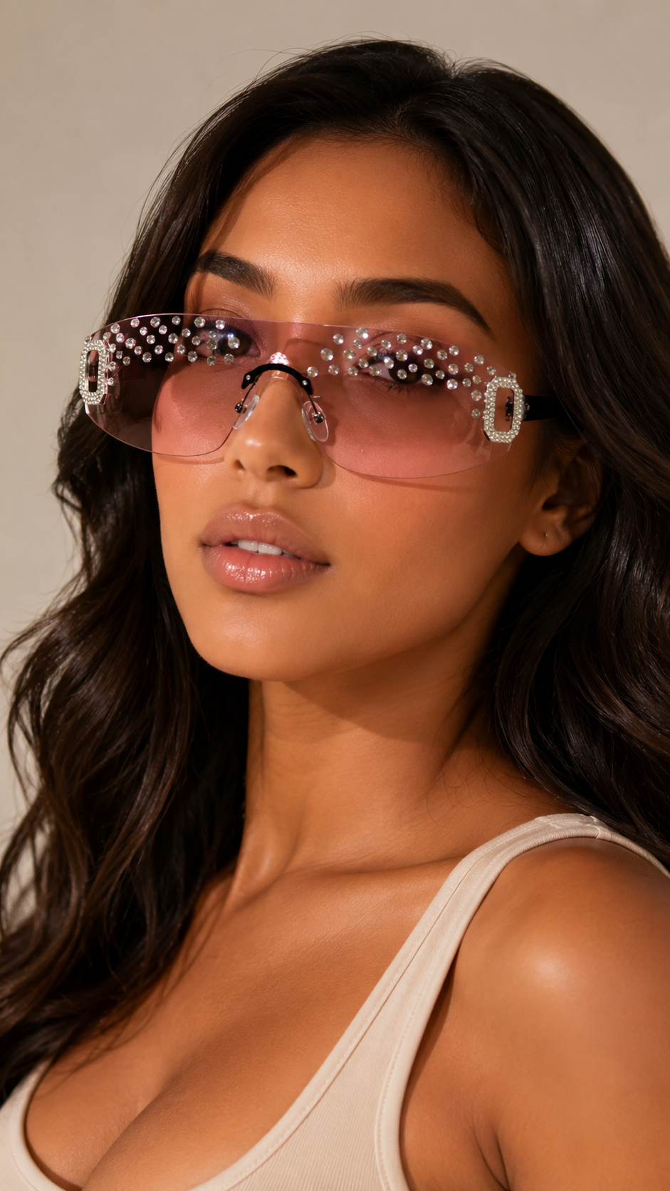 Rhinestone Rimless Shield Sunglasses