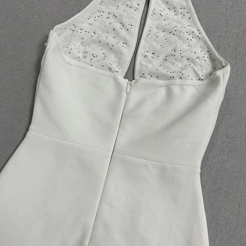 Crystal Beaded Halter Keyhole Gown
