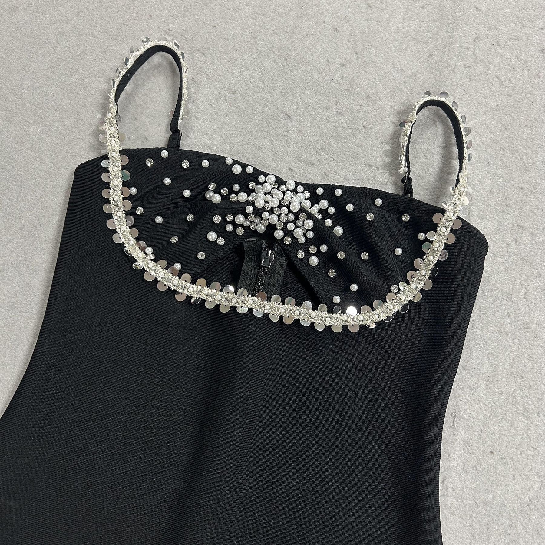 Pearl Beaded Bust Slip Dress