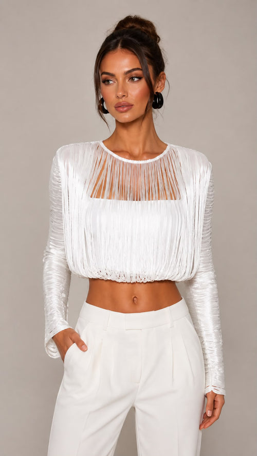 White Fringe Bandage Top