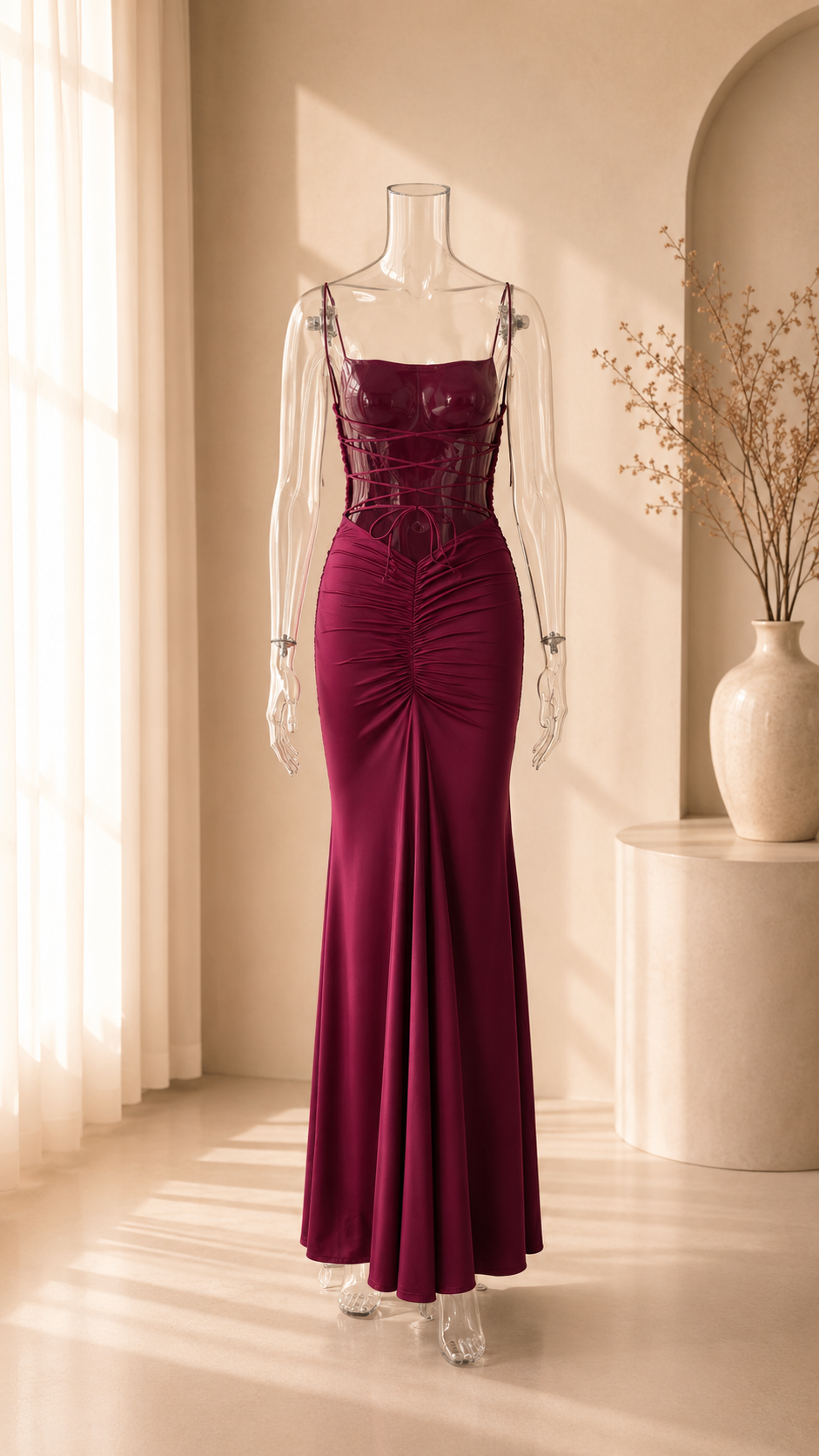 Lace-Up Backless Mermaid Maxi Dress