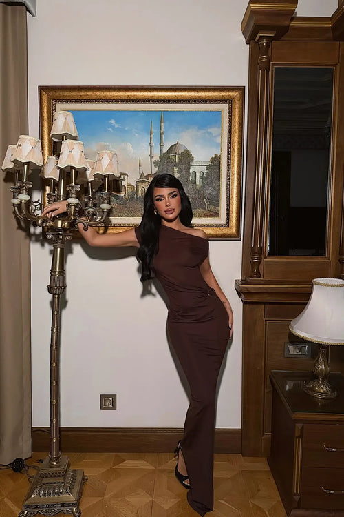 Dark Brown Long Dress with Buckle Detail