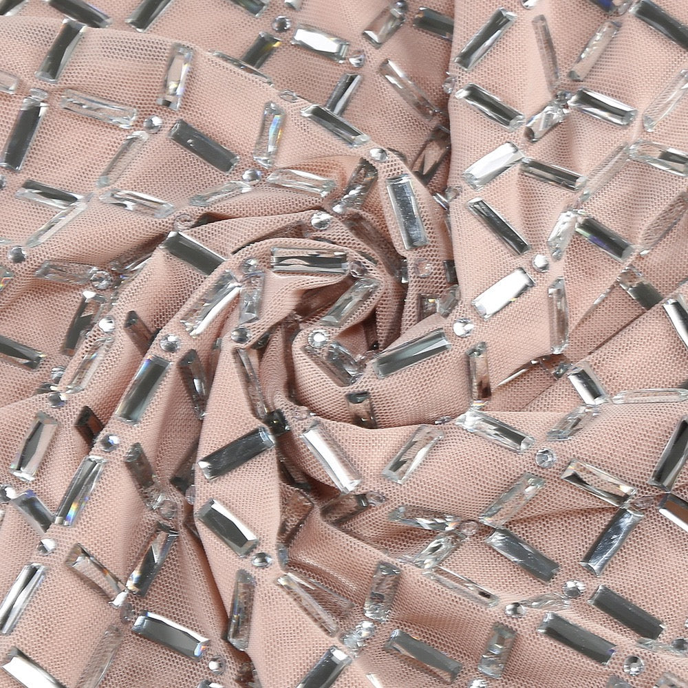 Crystal Lattice Mesh Strapless Dress