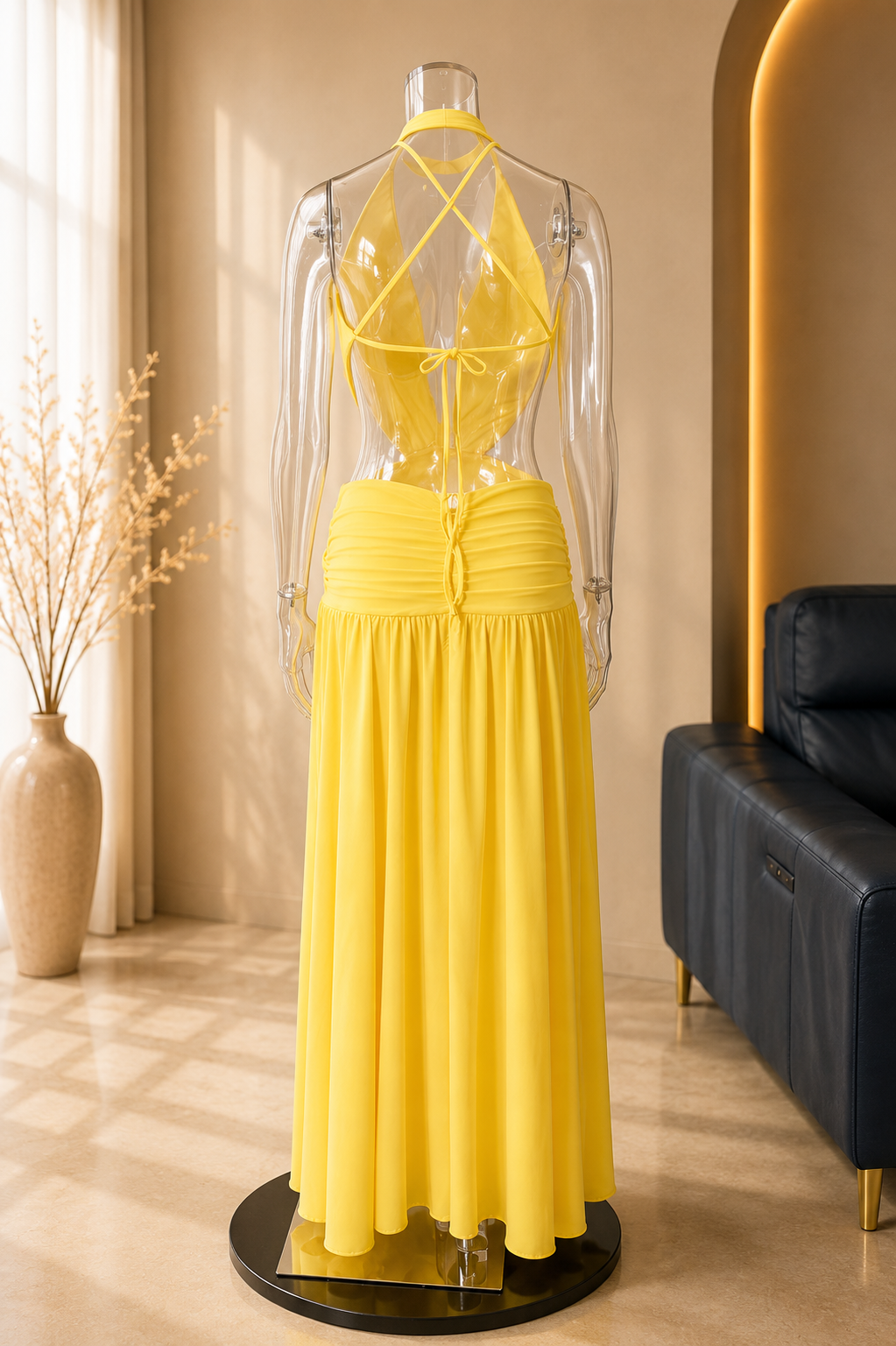 Soleil Lace-Up Chiffon Maxi Dress
