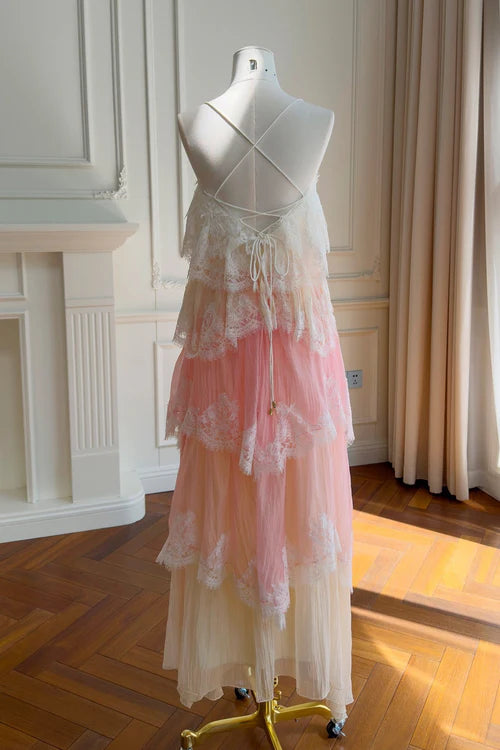 Pechella Mesh Cake Maxi Dress