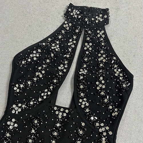 Crystal Beaded Halter Keyhole Gown