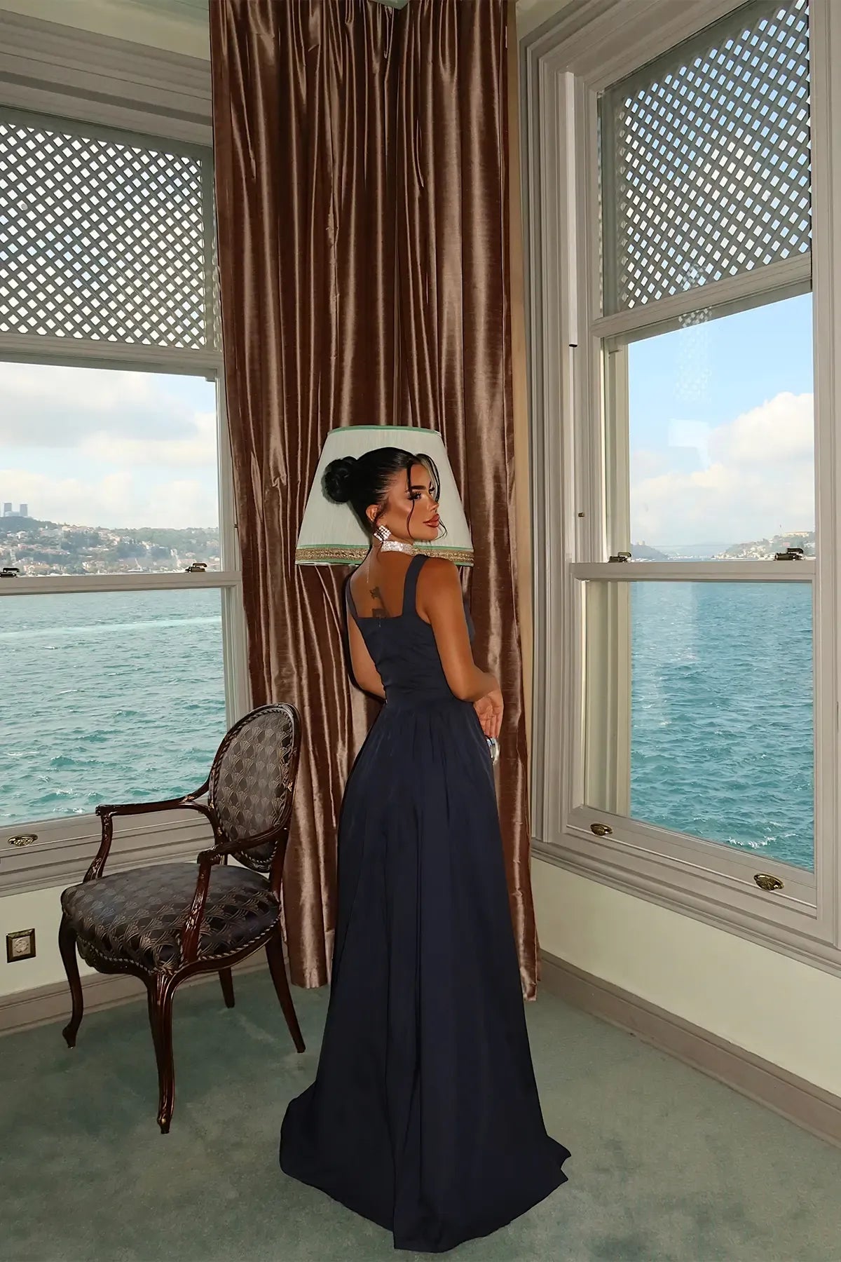 Navy Blue Strappy Long Dress