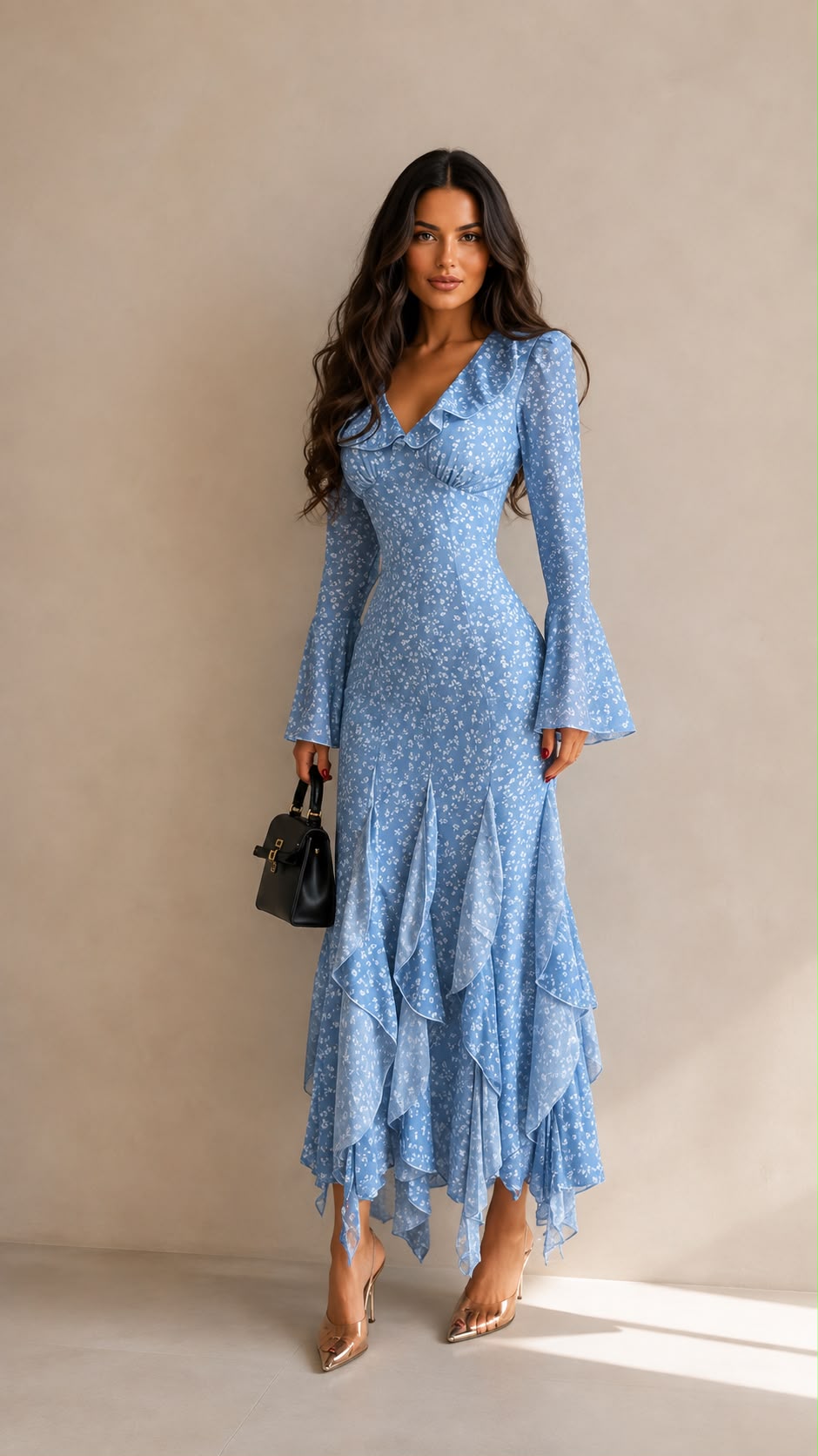 Floral Print Ruffle Maxi Dress
