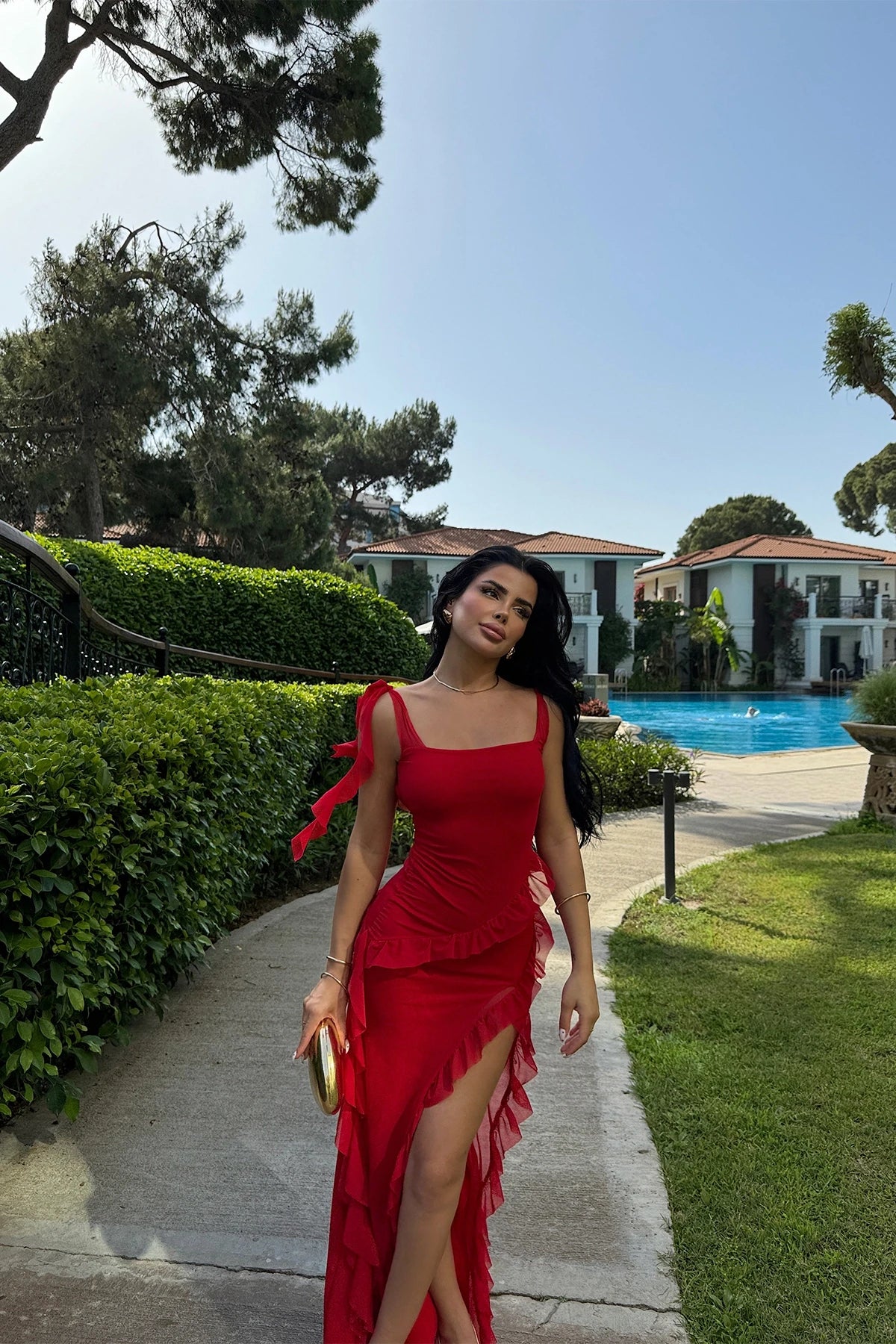 Red Astrid Long Slit Dress