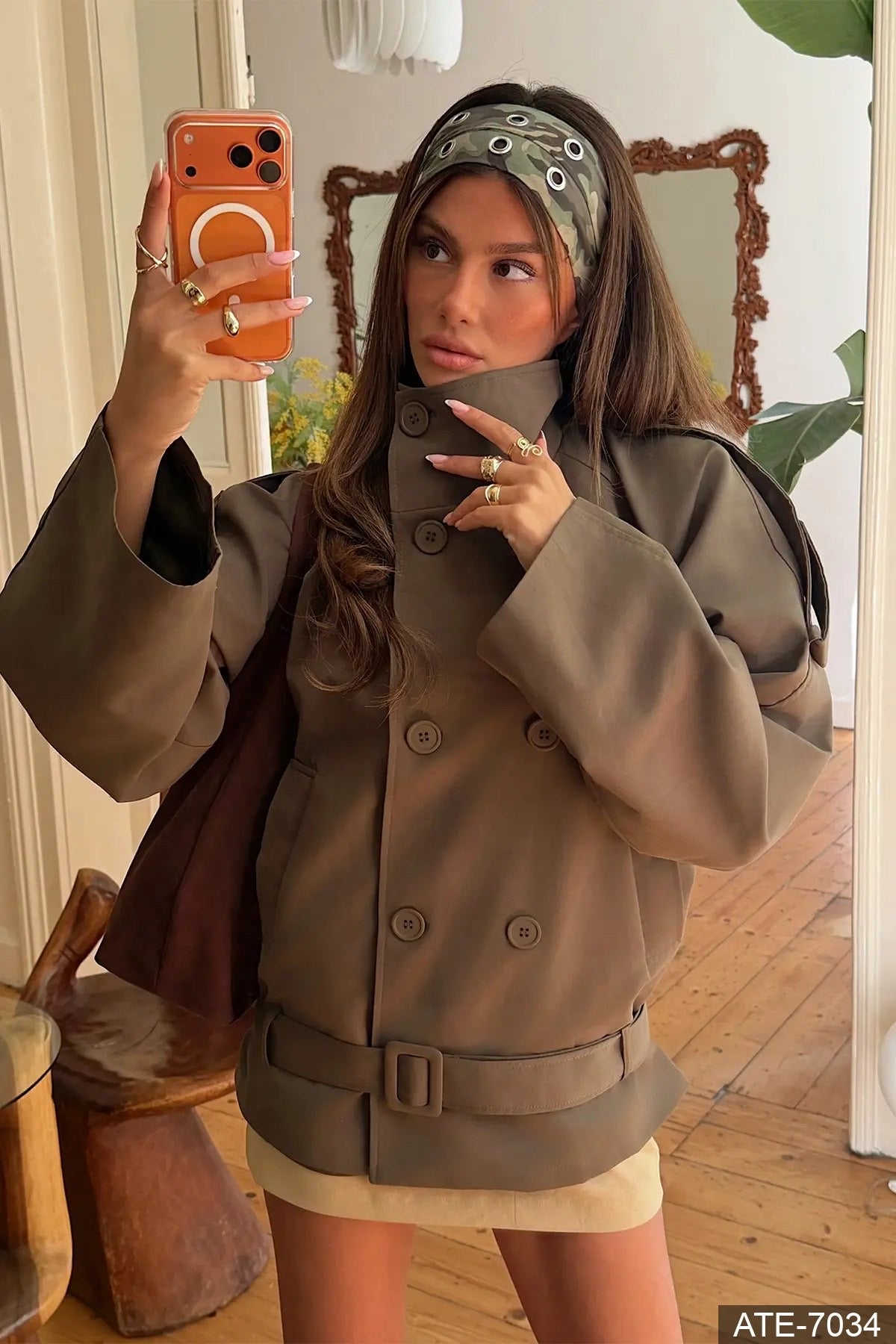 Khaki Trench Jacket With Belt Detail