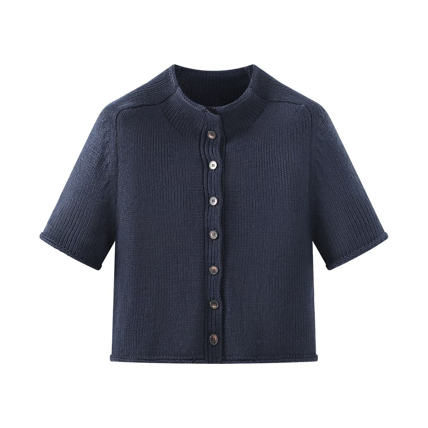 Ribbed Short-Sleeve Knit Cardigan