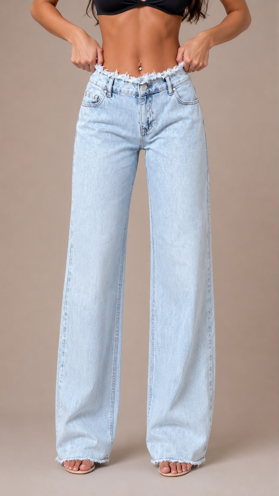Raw Edge Wide-Leg Jeans