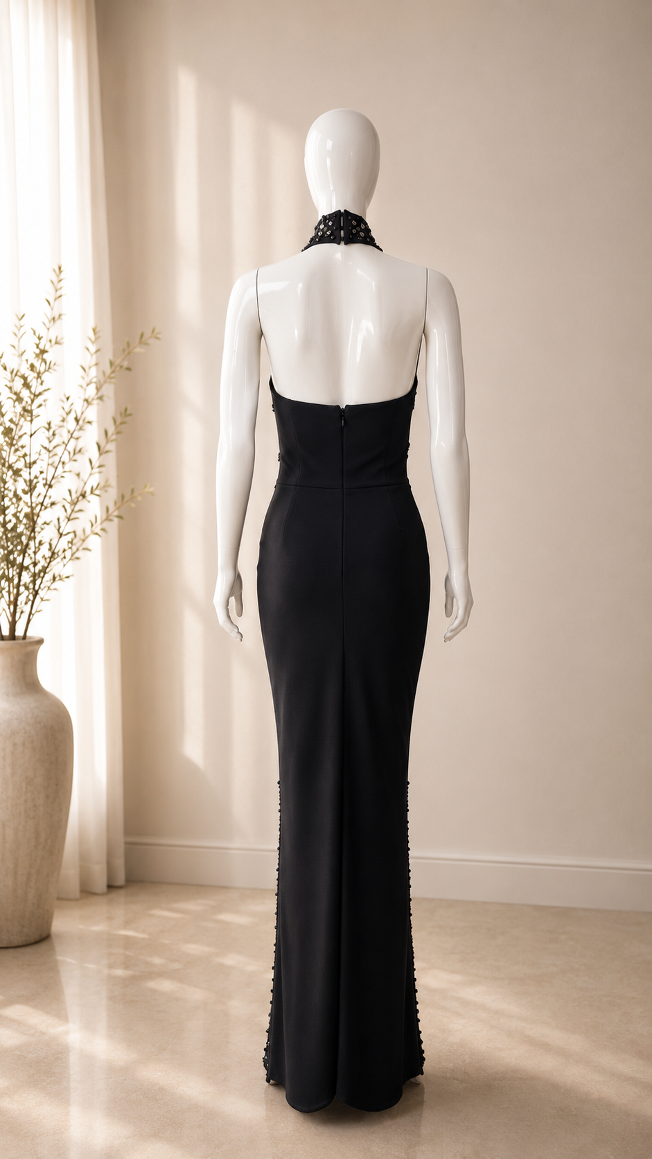 Crystal Beaded Halter Keyhole Gown