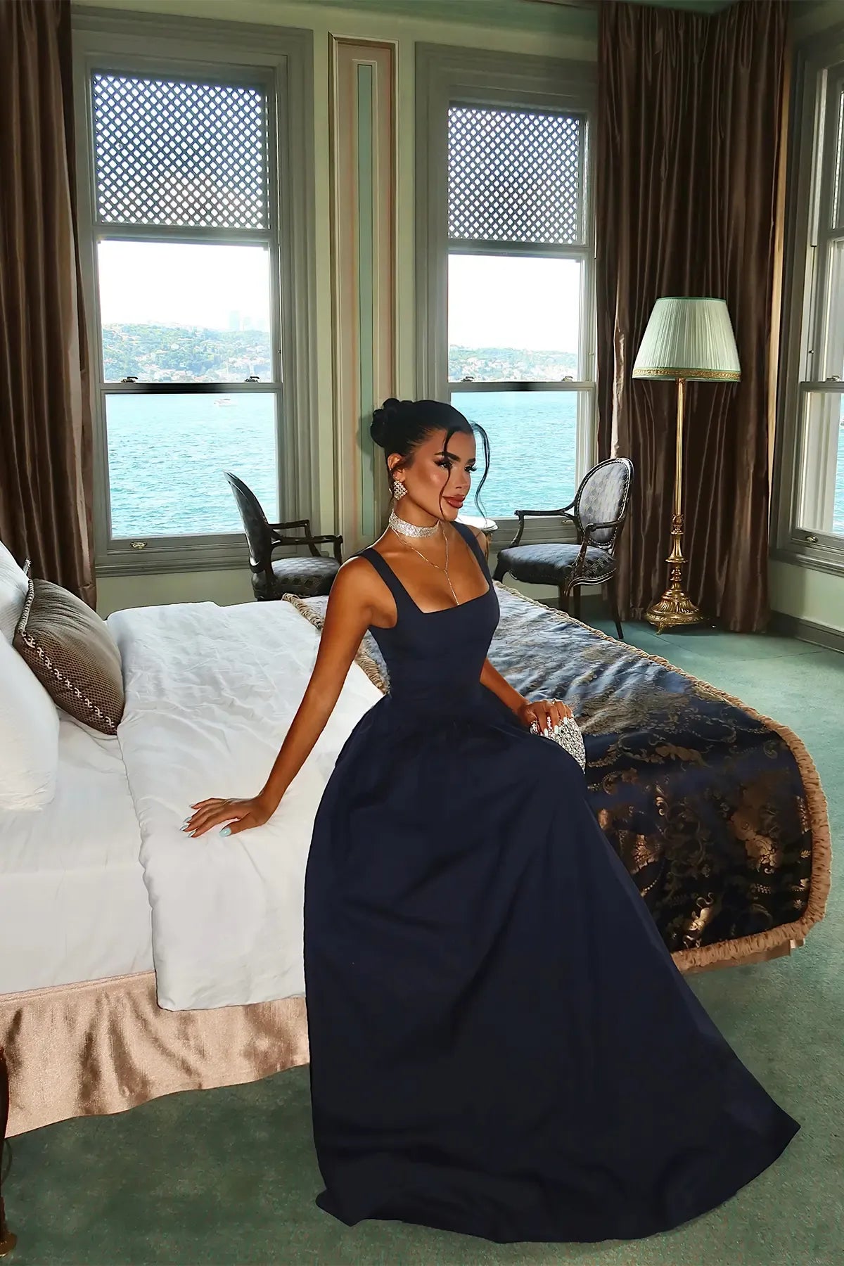 Navy Blue Strappy Long Dress