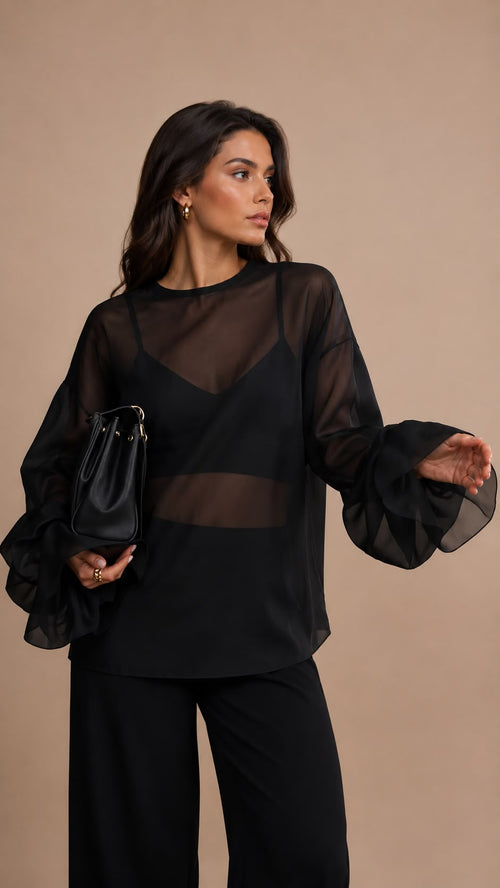 Sheer Bishop Sleeve Blouse