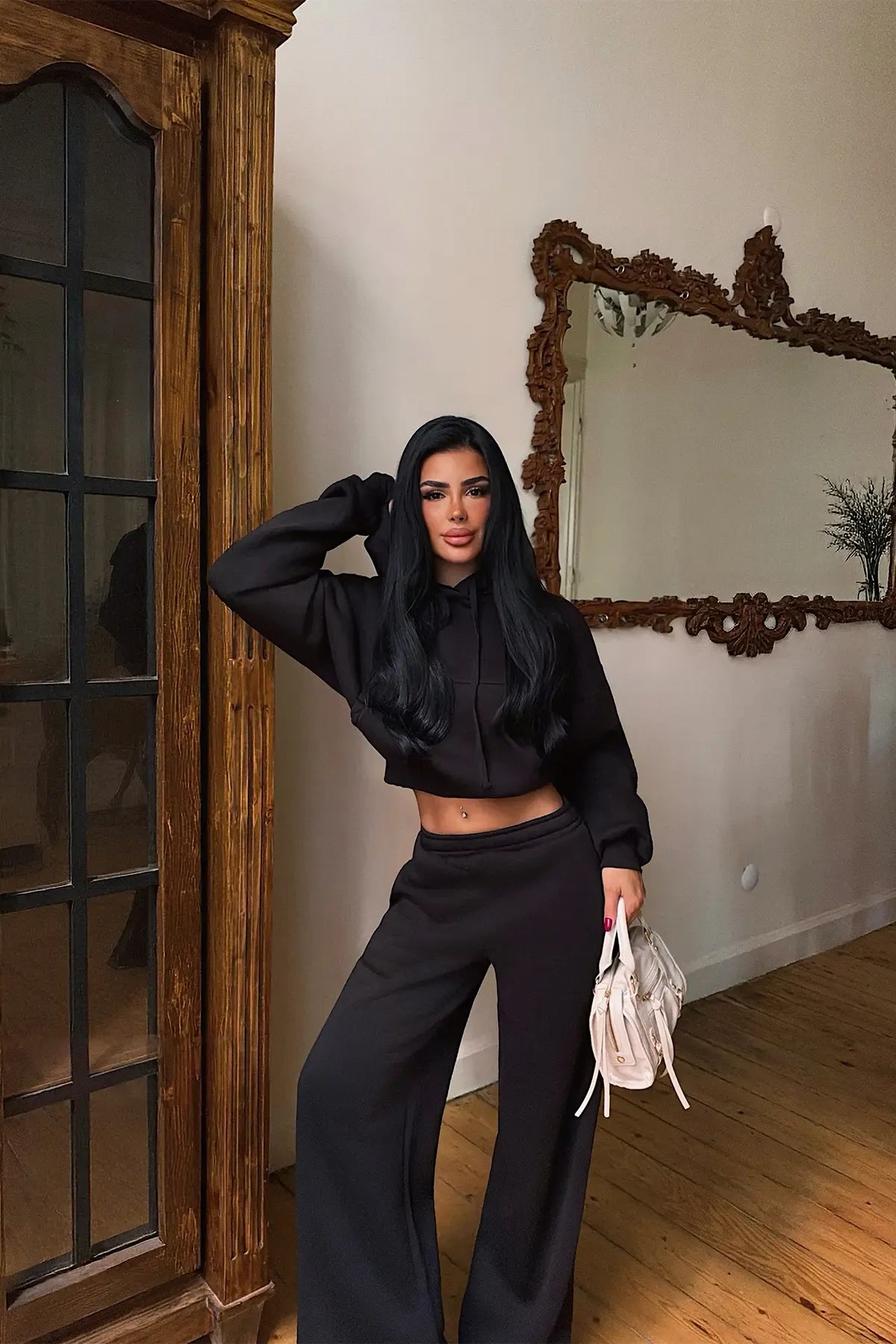 Black Sweatshirt Detail Tracksuit