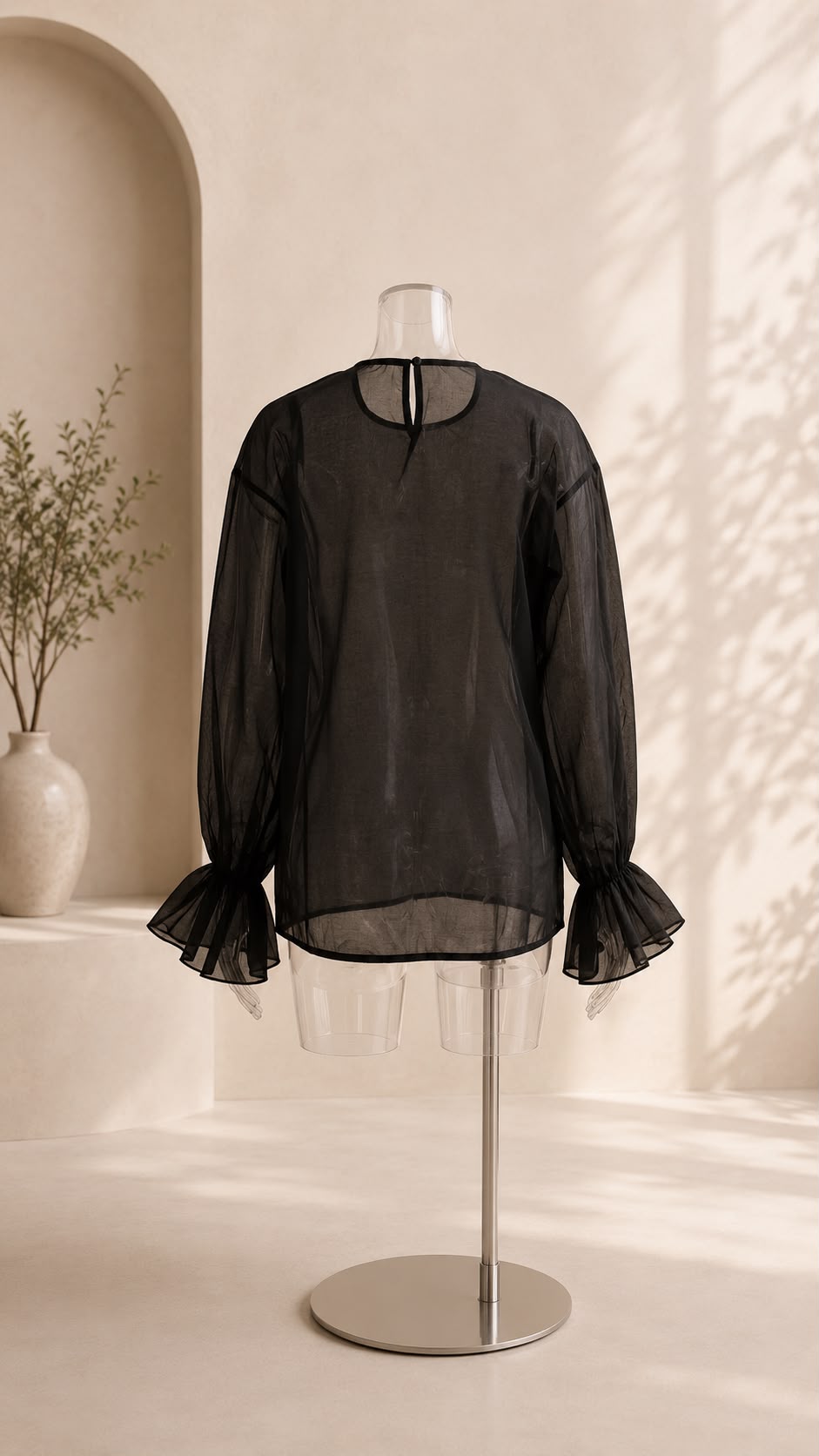 Sheer Bishop Sleeve Blouse