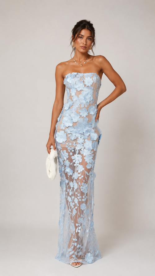 Roselle 3D Floral Maxi Dress
