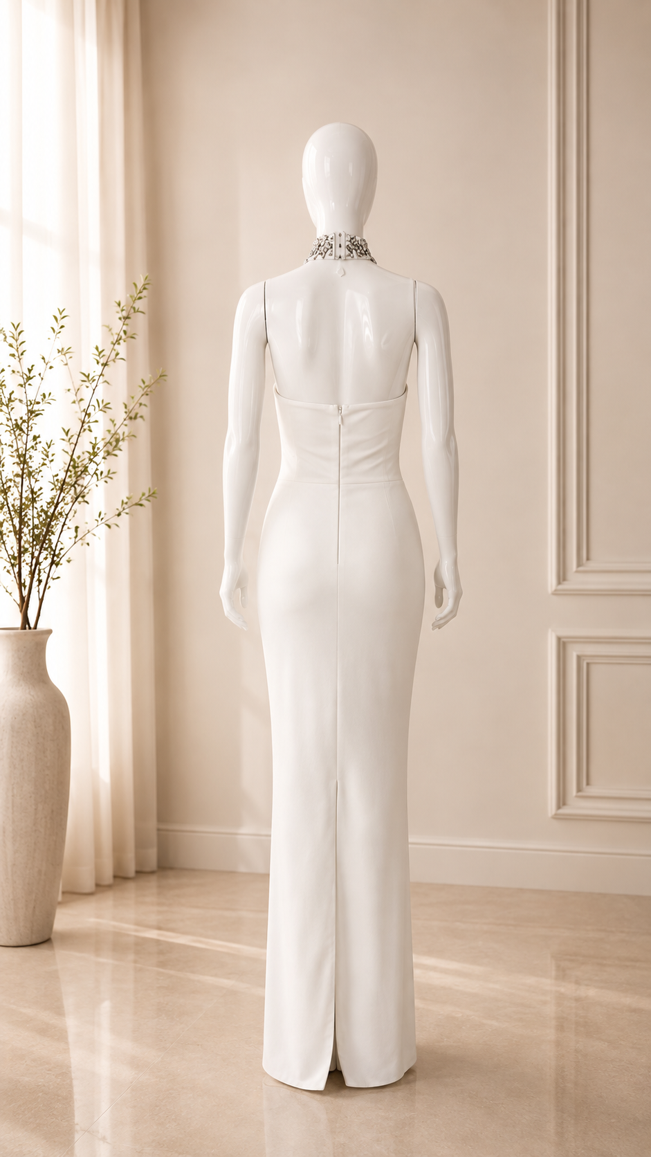 Crystal Beaded Halter Keyhole Gown