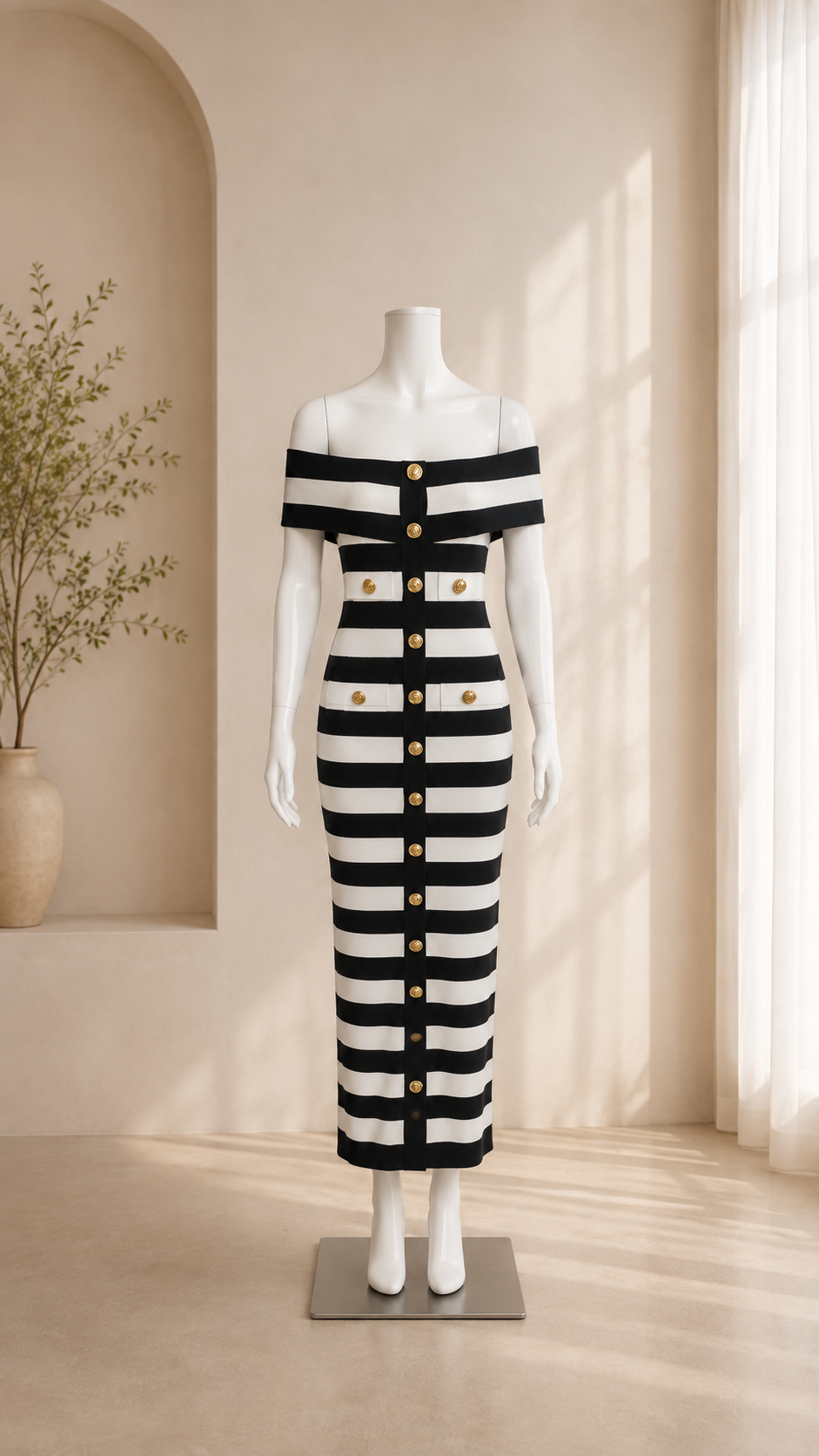 Rivette Striped Off-Shoulder Maxi Dress