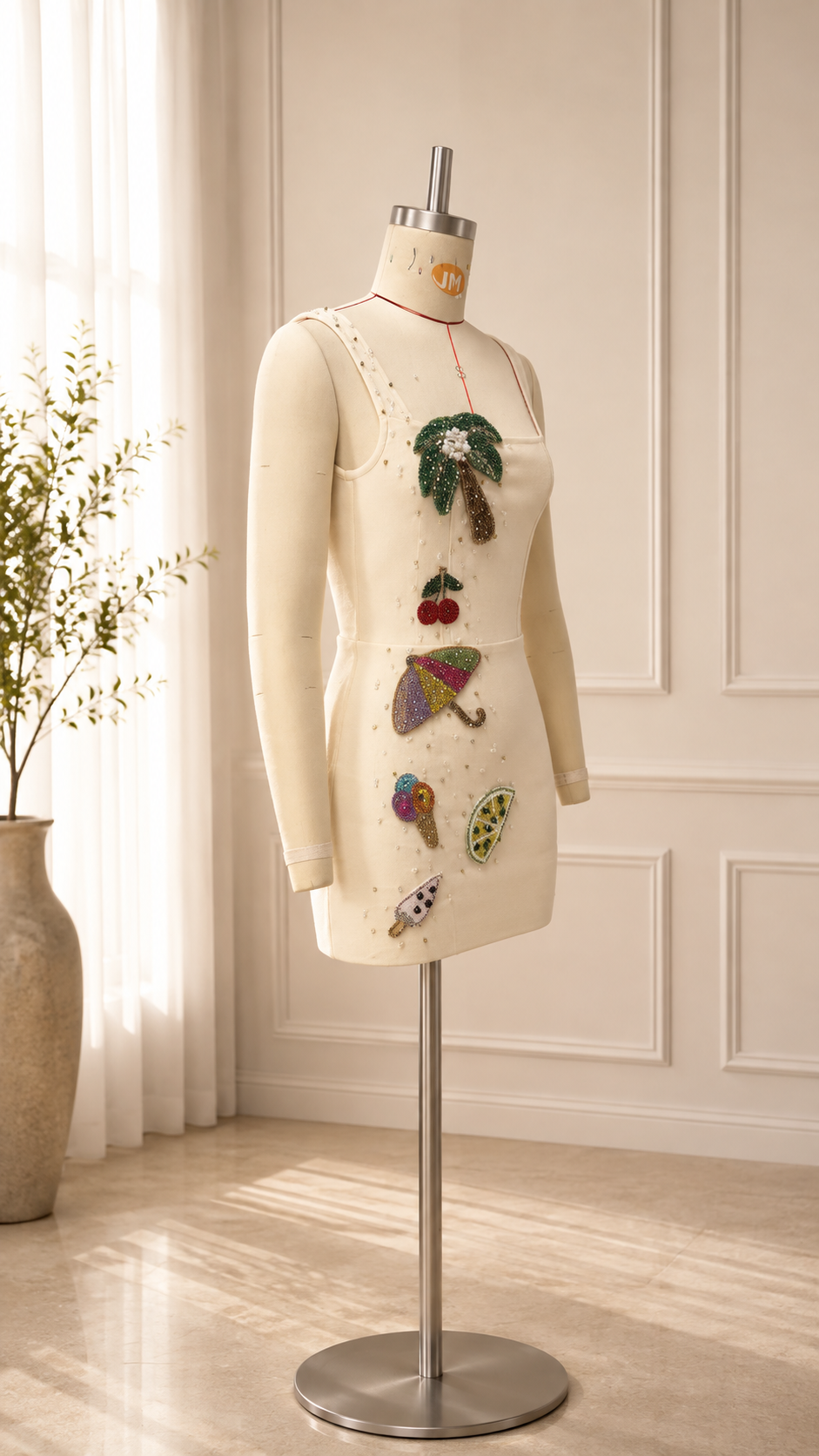 Beaded Fruit Applique Bandage Mini Dress