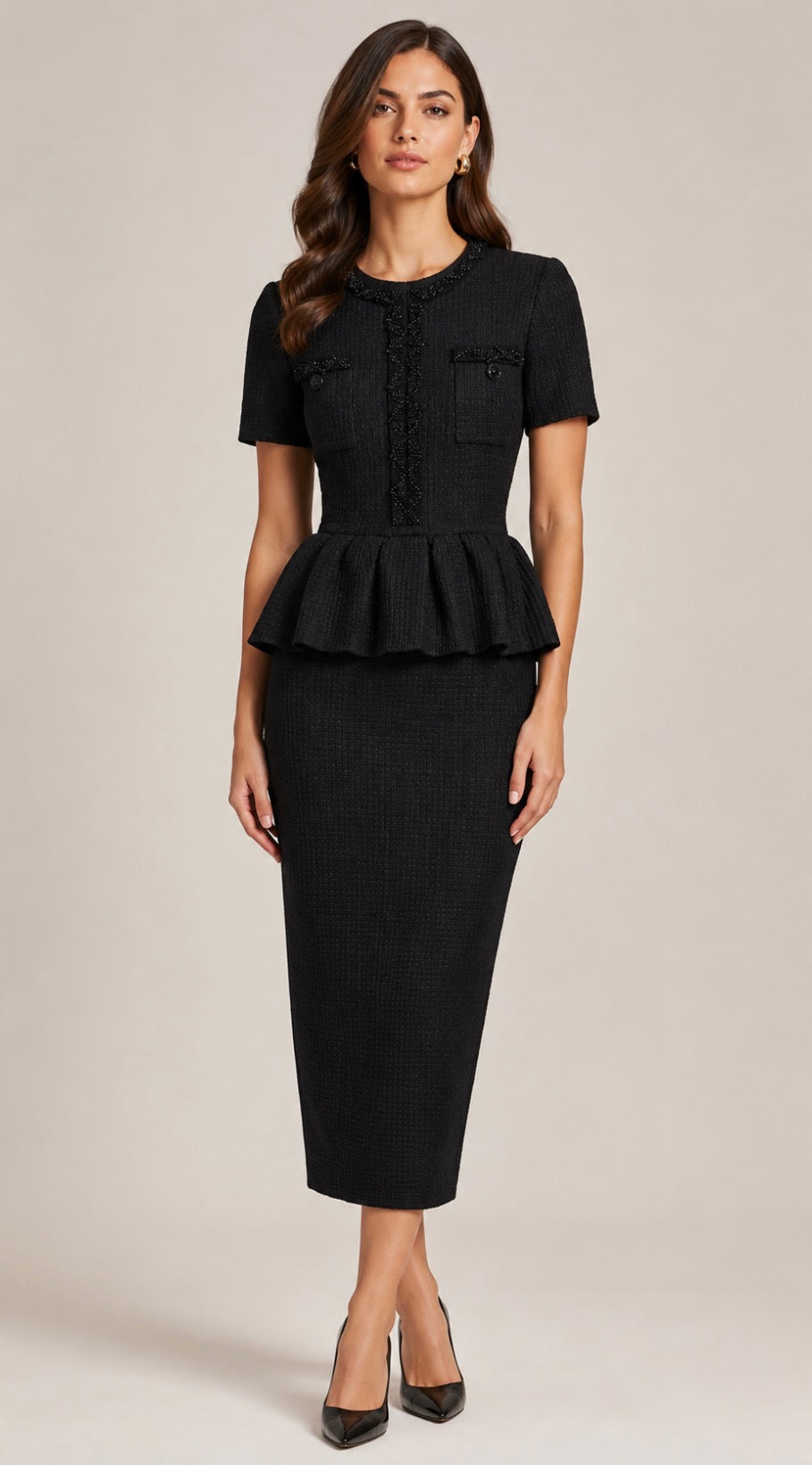 Vivienne Beaded Peplum Knit Maxi Dress