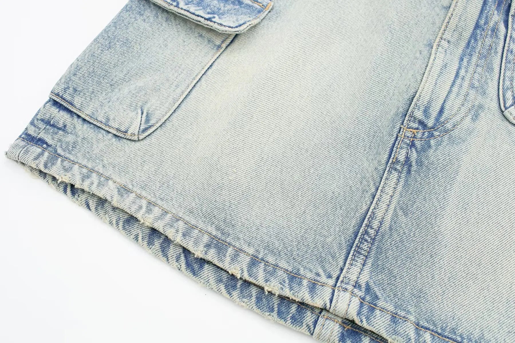 Washed Denim Cargo Mini Skirt