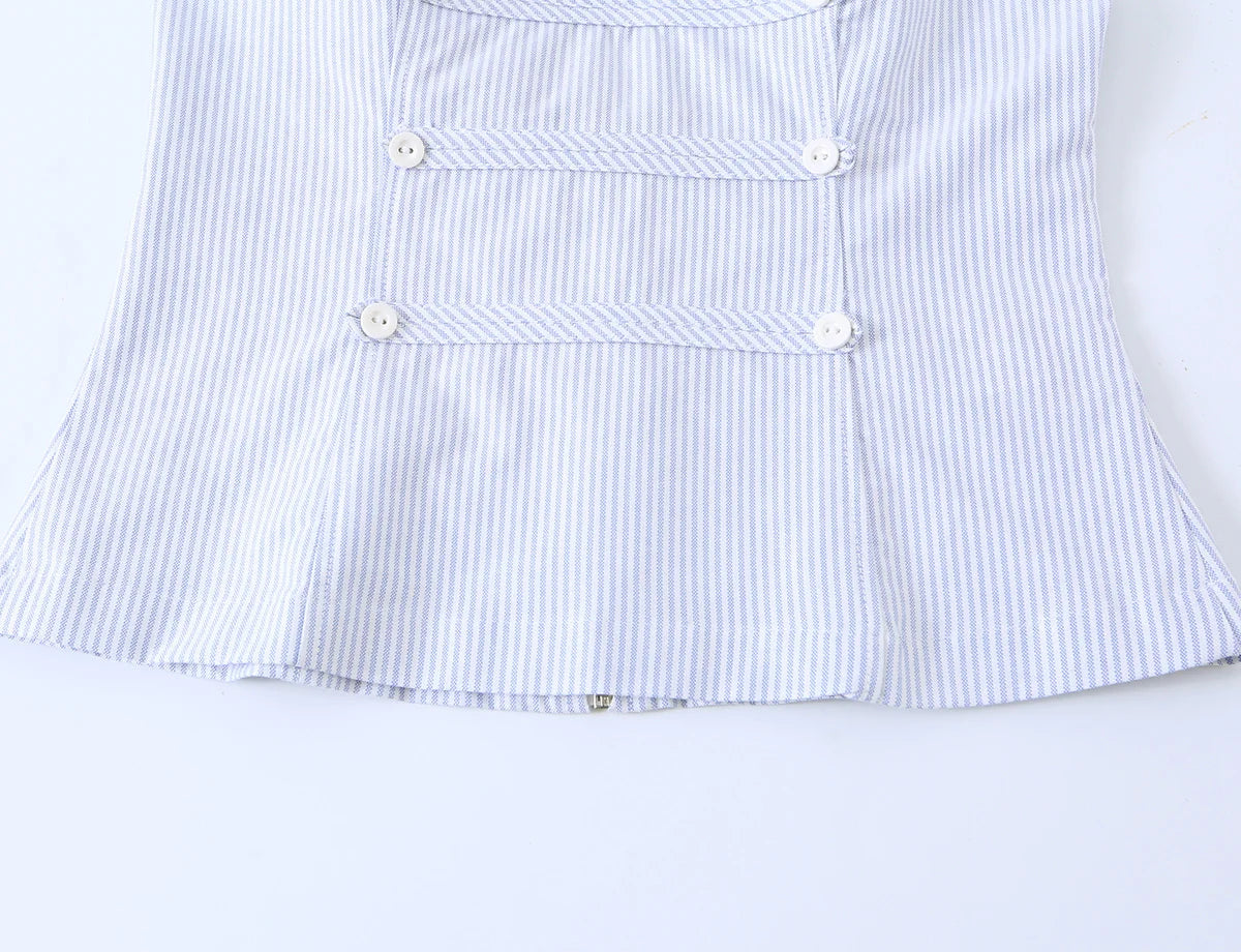 Pinstripe Halter Button Vest Top