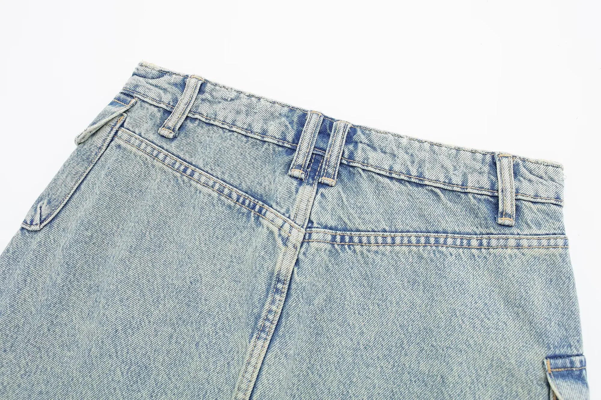 Washed Denim Cargo Mini Skirt